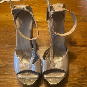 Jimmy choo tan/gold platform wedge size 37